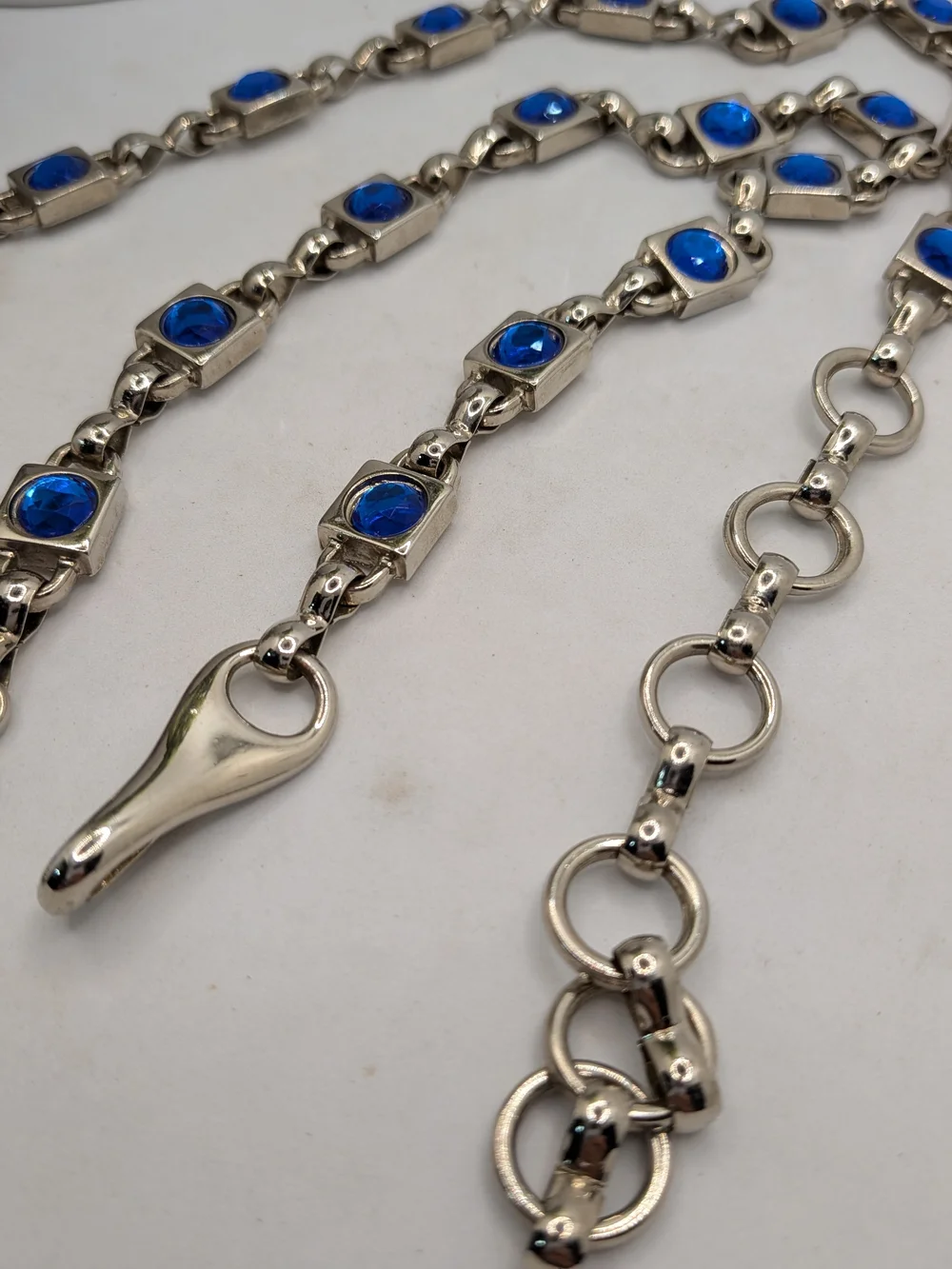 Silver-Tone Chain Belt with Blue Crystal Accents